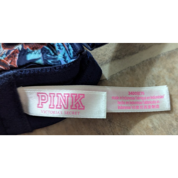 PINK Victoria's Secret sz 34DD Wear Everywhere Push Up Bra underwire floral 1131 - Picture 3 of 5
